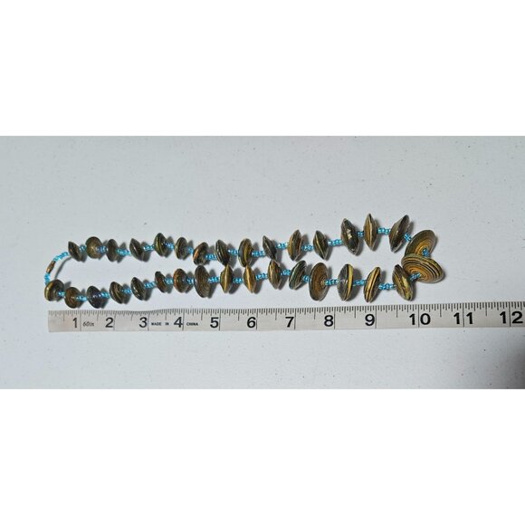 Boho Handmade Multicolor Paper Disc Bead Necklace Blue Accents Eco Friendly - Picture 4 of 5